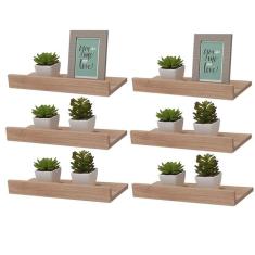 Kit 6 Prateleiras Porta Quadros 50 x 15cm Carvalho Suporte Invisível