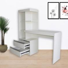 Escrivaninha com Estante para Escritório Branca 100% MDF Lilies Móveis