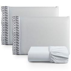 Jogo Lençol King 3 Peças 100% Algodão Percal 180 fios Com Lese