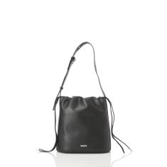 DKNY Bolsa de mão casual clássica de couro moderno, Preto/prata, One Size