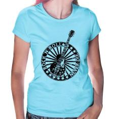 Baby Look Rock n Roll Never Die Guitarra - Foca na Moda, Azul bebê, P