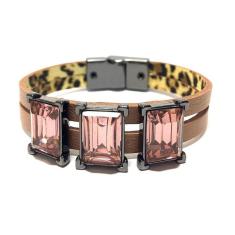 Pulseira Armazem Rr Bijoux Couro Cristais Quadrados Rose