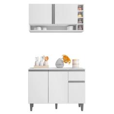 Balcão Gabinete de Cozinha e Armário Aéreo Vanessa Branco - Desk Design