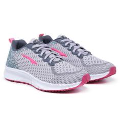 Tenis Feminino Para Academia Caminhada Corrida Dia Dia Cinza Pink-Feminino