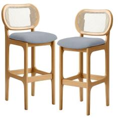 Kit 02 Banquetas Altas Para Cozinha Bancada Sala Tela Betta Fixa L02 Suede Cinza - Lyam