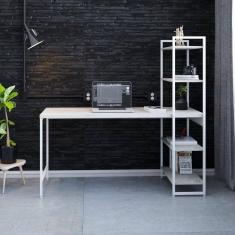 Escrivaninha com Estante 4 Prateleiras Estilo Industrial 150cm Active Yescasa Snow / Est.Branca