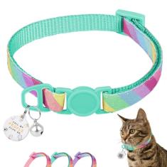 Coleira Furrigo para Gatos com Etiqueta de Nome Código QR, Glitter, Sino, Personalizável, Segura, Confortável, Tamanho Ajustável 20 a 35 cm, Multicor