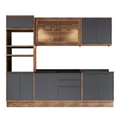 Cozinha Completa MDF Modular Édez Uno, 6 Peças, Grafite e Louro Freijó