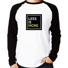 Camiseta Raglan Less is More Manga Longa - Foca na Moda, Branco, Preto