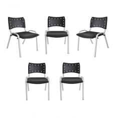 Kit 5 Cadeiras Iso Para Escola Escritório Comércio Preta Base Branca