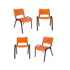 Kit 4 Cadeiras Iso Para Escola Escritório Comércio Laranja Base Preta