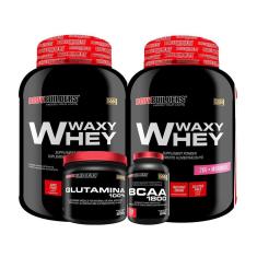 KIT - 2x Whey Protein Waxy Whey 2kg + Glutamina 500g + BCAA 1800 120 Cápsulas - Bodybuilders-Unissex