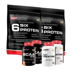 KIT - 2x Whey Protein 6 Six Protein  900g + 2x BCAA 4.5 100g + 2x 100% Creatina - BodyBuilders-Unissex
