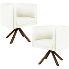 Kit 02 Poltronas Decorativa Base Giratória de Madeira Betina D02 Linho
