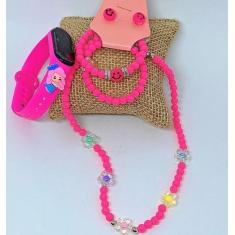 Kit Relógio Infantil Digital Led Bracelete Prova água Esportivo Menina