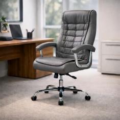 Cadeira De Escritório Presidente Com Regulagem Altura Ergonômica Confortável Monique Big Executiva Com 42 Molas Ensacadas Giratória Cinza