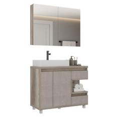 Gabinete Para Banheiro com Cuba e Armário com Espelho 100cm Malba - Mó