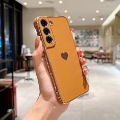 Capa de revestimento de luxo para Samsung Galaxy S22 Ultra S21 S20 FE A52 A53 S22 S21 Plus A13 5G A12 Capa de telefone padrão do lado do coração do amor, marrom, para Samsung A53 5G