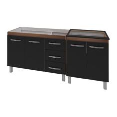 Armário Cozinha Gabinete Pia De 120 Cm Com Bianca Balcão Cooktop 5 Bocas Savana Frente Preta Jade