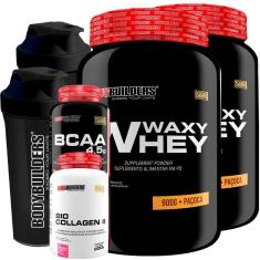 Kit 2x Whey Protein Waxy Whey 900g+ Bio Colagen II 200gr+BCAA 100gr+ 2 coqueteleira - Bodybuilders-Unissex