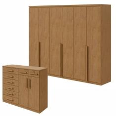 Conjunto de Guarda-Roupa Alonzo e Cômoda Toronto Amêndoa Clean