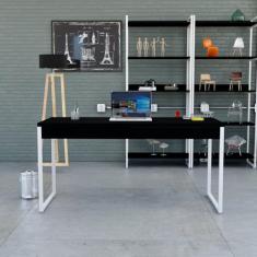 Mesa para Escritório 150cm 2 Gavetas Kuadra Preto Ônix/Est.Branca