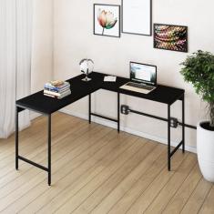 Mesa de Escritório em L Estilo Industrial 135x140cm Active Preto Onix/Preto