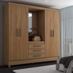 Guarda-Roupa Solteiro Capelinha 4 Portas 3 Gavetas com Espelho Freijó - Panorama Móveis