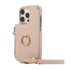 Suporte de anel crossbody com zíper cartões Solt carteira de couro capa para iPhone 15 Pro Max 14 Plus 13 12 11 SE 2022 capa espelhada, cáqui, para iPhone 15ProMax
