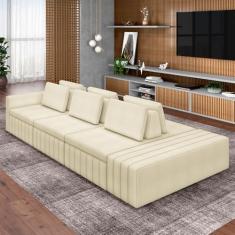 Sofá Ilha com Encosto e Almofadas Móveis Olimpo 335cm Modulado Bouclê Off White G45 - Gran Belo