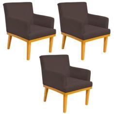 Kit 03 Poltronas Decorativa Para Sala de Estar Base Mel Beatriz W01 Su