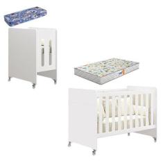 Berço Americano Evolution 4 em 1 Branco Acetinado com Colchão Mini e C
