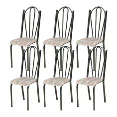 Kit 06 Cadeiras Tubular Cromo Preto 021 Assento Rattan Ratta