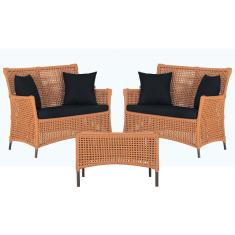 2 Sofá Área e Mesa Igapó Alumínio Pintura Marrom Corda Náutica Estofado Impermeável Almofada 12 Trama