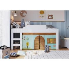 Cama Infantil com Cortinas para Colchão 188x88cm Multimóveis CR40068, 