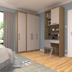 Quarto Home Office com Guarda Roupas e Bancada de Estudos Paris Lucian