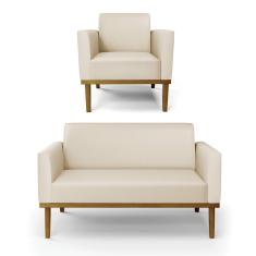 Sofá Namoradeira Com Poltrona Base De Madeira Fixa Castanho Marisa Corino Bege D03 - D?rossi