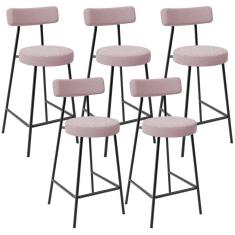 Kit 05 Banquetas Baixa Para Cozinha Sala De Jantar Bar Bancada Milão L02 Bouclê Rosê