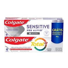 Colgate Creme Dental Para Sensibilidade Sensitive Pro Alívio Real White 110G + Creme Dental Total 12 Clean Mint 90G
