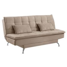 Sofá-Cama Casal 3 Lugares Luna Veludo Base e Pés de Alumínio Marfim