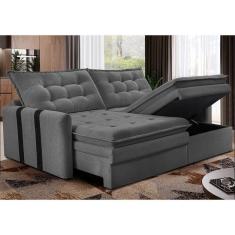 Sofá Baú Sem Caixa Retrátil 1,60m Softgel Petit Boucle Cinza Escuro Cama Inbox