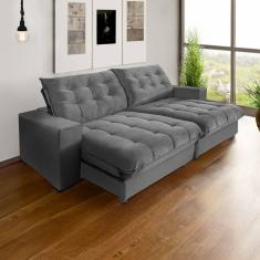 Sofá Califórnia Retrátil E Reclinável 4 Lugares 2,30m Com Molas Ensacadas E Pillow Cinza