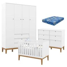 Quarto De Bebe Unique 4 Portas Com Cômoda 6 Gavetas Branco Soft Eco Wo