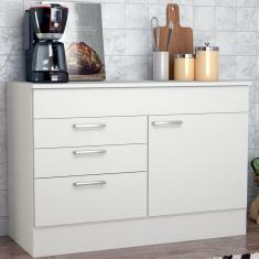 Balcão Multiuso para Cozinha com Tampo 2 Gavetas 2 Portas Nova Mobile Branco