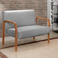 Namoradeira Anita Sofá 2 Lugares Moderna Braço Madeira Linho Cinza 320