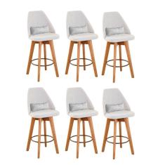 Kit 06 Banquetas Linho Bege E Almofada Sintético Branco