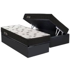 Cama Box Baú Solteiro: Colchão Espuma Ortobom D45 Light Saúde OrtoPillow + Base CRC Suede Gray(88x188)