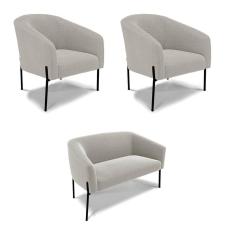 Sofá Namoradeira E 2 Poltronas Pé Ferro Pto Stella Bouclê Cinza D03 - D`rossi