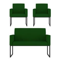 Kit Sofá 2 Lugares + 2 Poltronas Para Recepção Sala Balaqui Cor:verde Verde