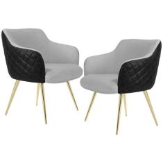 Kit 02 Poltronas Pés Palito D'Ouro Jade D02 Linho Cinza D-315 Tressê C